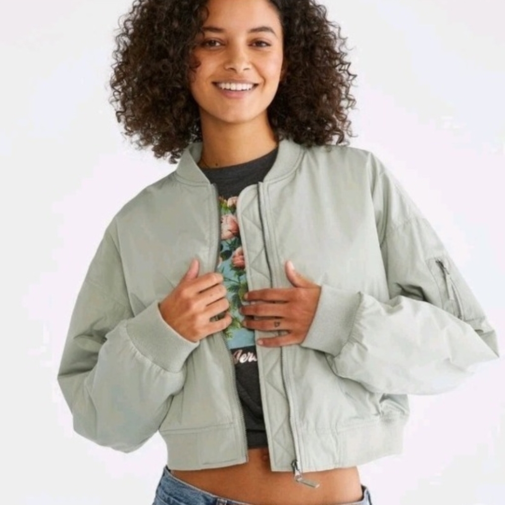 Aeropostale light green cropped bomber jacket.